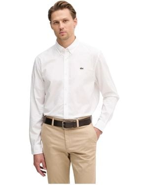 Lacoste Overhemden ,Wit ,Katoen Regular Fit Stretch Poplin Shirt - Naturel