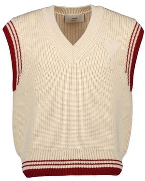 Ami Paris V-Neck Knitwear - Natural