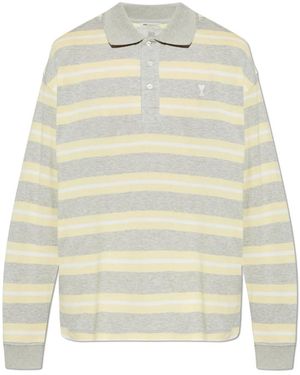 Ami Paris Tops ,Grijs ,Katoen Polo Shirt Met Lange Mouwen - Wit