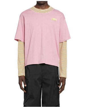Marni Tops ,Veelkleurig ,Katoen Gelaagd Katoenen T-Shirt - Roze