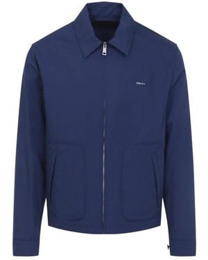 Prada Jassen ,Blauw ,Katoen Technical Cotton Zipper Blouson Jacket