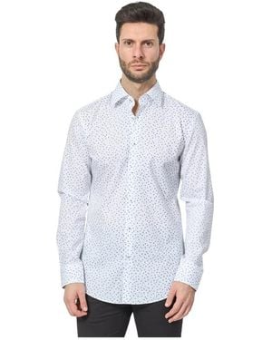 BOSS Weißes Blumen Slim Fit Hemd - Blau