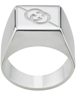 Gucci Gravierter Logo Silberring - Weiß