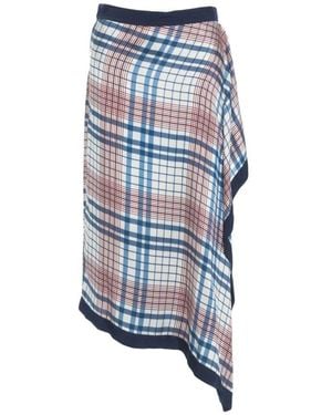 Jucca Blauer Karierte Satin Asymmetrischer Rock