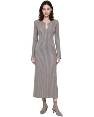Kocca Kleedjes ,Grijs ,Ribbed Knit Midi Dress