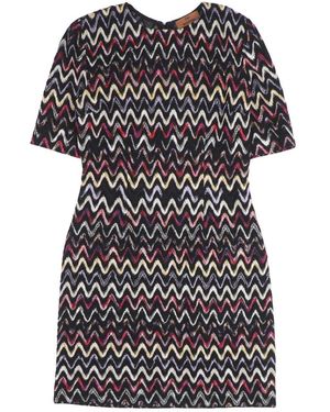 Missoni Kleedjes ,Veelkleurig ,Polyester Korte Mouw Zigzag Gebreide Jurk - Zwart