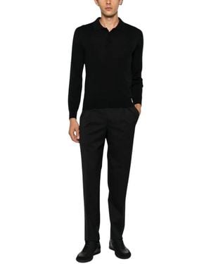 Canali Tops ,Zwart ,Wol Polo Ml 3 Botones