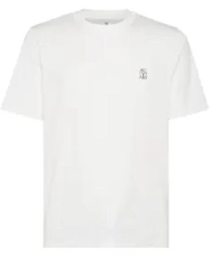 Brunello Cucinelli Logo Jersey T-Shirt, Rundhalsausschnitt, Regular Fit - Weiß