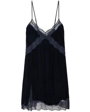 Zadig & Voltaire Marine Samt Spitze V-Ausschnitt Kleid - Schwarz