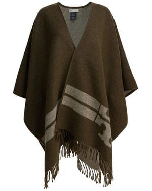 Tory Burch Wool Blend Logo Print Poncho - Groen