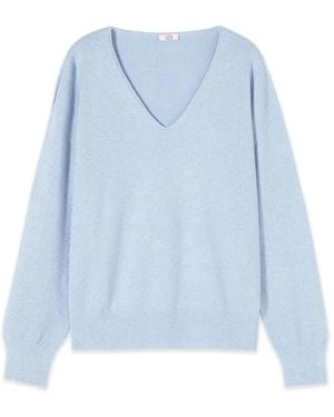 Oltre Pullover Mit V-Ausschnitt Aus Viskose-Mischgewebe - Blau