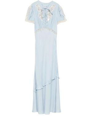 Self-Portrait Viscose Kanten Midi Jurk - Blauw