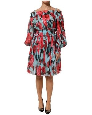 Dolce & Gabbana Romantische Bloemen Zijde Chiffon Jurk - Rood