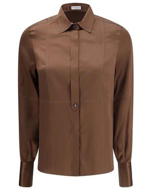 Brunello Cucinelli Overhemden ,Bruin ,Zijden Overhemd