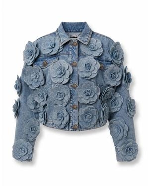 Philipp Plein Jassen ,Blauw ,Denim Denim Jacket Roses