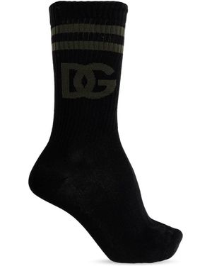Dolce & Gabbana Ondergoed ,Zwart ,Katoen Katoenen Sokken Met Jacquard Logo