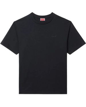 KENZO Tops ,Zwart ,Katoen Signature T-Shirt Met Borduursel
