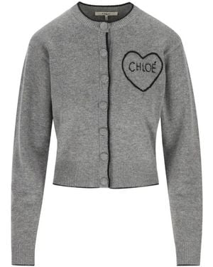 Chloé Fitted Crew-Neck Cardigan - Grijs