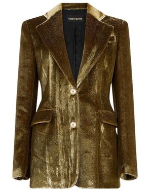 Roberto Cavalli Jassen ,Geel ,Polyester Velvet Blazer - Groen