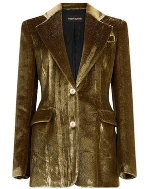 Roberto Cavalli Jassen ,Geel ,Polyester Velvet Blazer - Groen