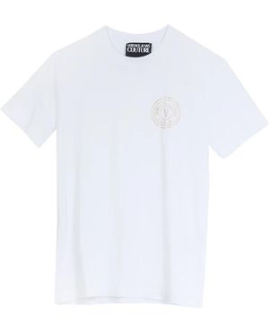 Versace Jeans Couture Goldenes Logo Baumwoll T-Shirt - Weiß