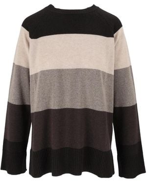 Kangra Rundhals-Strickpullover Maxi-Streifen - Braun