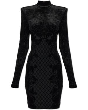 Balmain Kleedjes ,Zwart ,Fluwelen Minijurk Met Col
