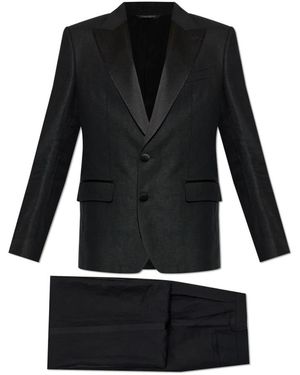 Dolce & Gabbana Kostuums ,Zwart ,Linnen Single-Breasted Pak