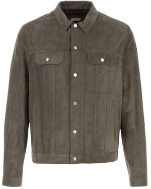 Brunello Cucinelli Jassen ,Grijs ,Suède Suède Overshirt - Groen