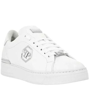 Philipp Plein Leder-Sneaker Lo-Top Hexagon - Weiß