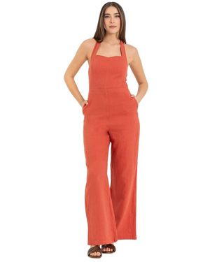Kocca Leinen-Jumpsuit Mit Weitem Bein - Rot
