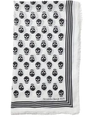 McQueen Schädelmuster Seidenschal - Schwarz