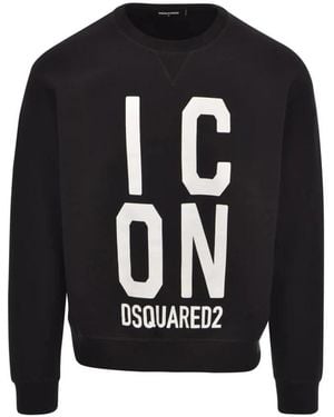 DSquared² Hoodies & Sweatvesten ,Zwart ,Geprinte Sweatshirt Met Ronde Hals En Lange Mouwen - Blauw