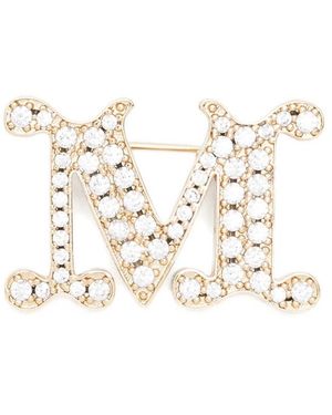 Max Mara Accessoires ,Geel ,Kristalversierde Monogram Broche - Wit