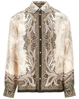 Etro Zijden Twill Overhemd Met Geplaatst Pegasus-Motief - Naturel