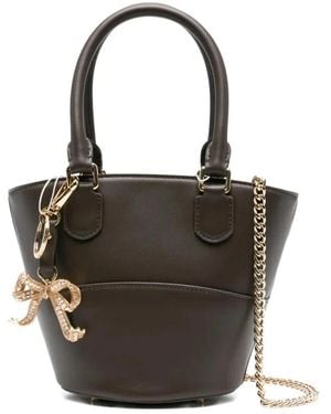 Self-Portrait Leder Tote Tasche - Schwarz