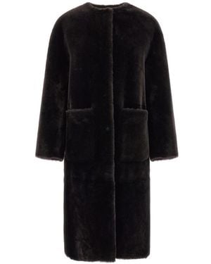 Blancha Lange Shearling Jacke - Schwarz
