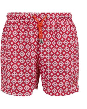Gallo Herren Badehose Fuchsia Mit Geometrischem Muster - Rot