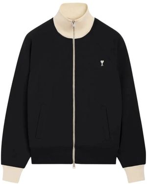 Ami Paris Hoodies & Sweatvesten ,Zwart ,Katoen De Coeur Zip-Up Sweatshirt