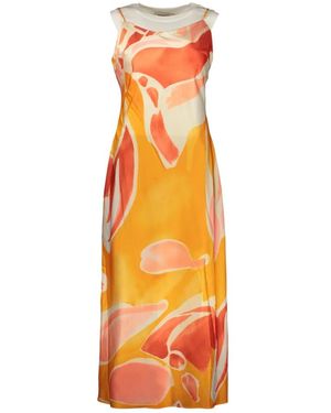 Desigual Kleedjes ,Veelkleurig ,Polyester Vest Wave Long Dress - Oranje