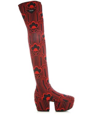 Prada Schoenen ,Rood ,Jaquard Geborduurde Laarzen