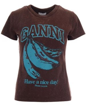 Ganni Tops ,Bruin ,Katoen T-Shirt - Zwart