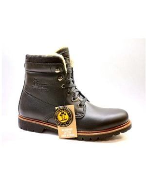 Panama Jack Schoenen ,Zwart ,Wol Zwarte Gladde Gevet Leren Sneaker Met Rubberen Zool En Merinowollen Voering - Bruin