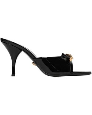 Versace Schoenen ,Zwart ,Leer Sandalen Met Vierkante Neus En Hak
