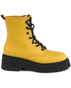 Tommy Hilfiger Gelbe Leder Laceup Platform Stiefeletten