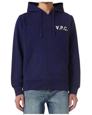 A.P.C. Hoodies & Sweatvesten ,Blauw ,Katoen Hoodie Met Ritssluiting