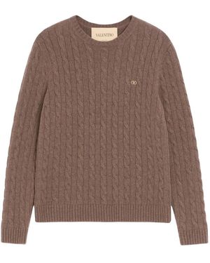 Valentino Vlogo Pullover Aus Zopfstrick - Braun