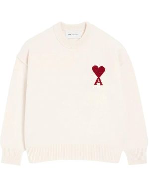 Ami Paris Truien & Vesten ,Wit ,Wol Crew Neck Intarsia Hart Trui