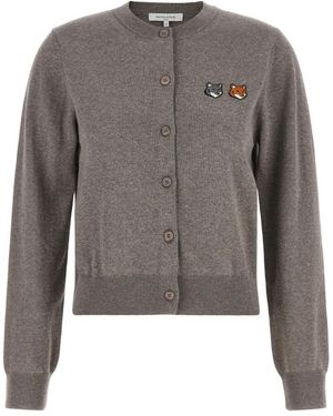 Maison Kitsuné Truien & Vesten ,Grijs ,Wol Double Fox Head Regular Cardigan