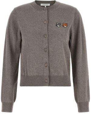Maison Kitsuné Truien & Vesten ,Grijs ,Wol Double Fox Head Regular Cardigan